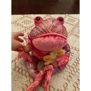 DanDee collectors choice stuffed frog pink silver flower vintage Easter basket